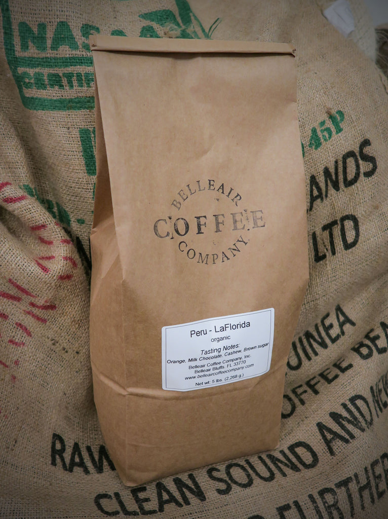 5 lb. Bag - Organic Whole Bean Peru Coffee, La Florida, Fair Trade (GP)
